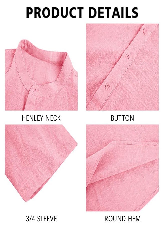 Ryannology Mens Linen Shirts Henley 3/4 Sleeve Casual Cotton T-Shirt Regular-Fit Lightweight Beach Yoga Tunic Tops - Image 4